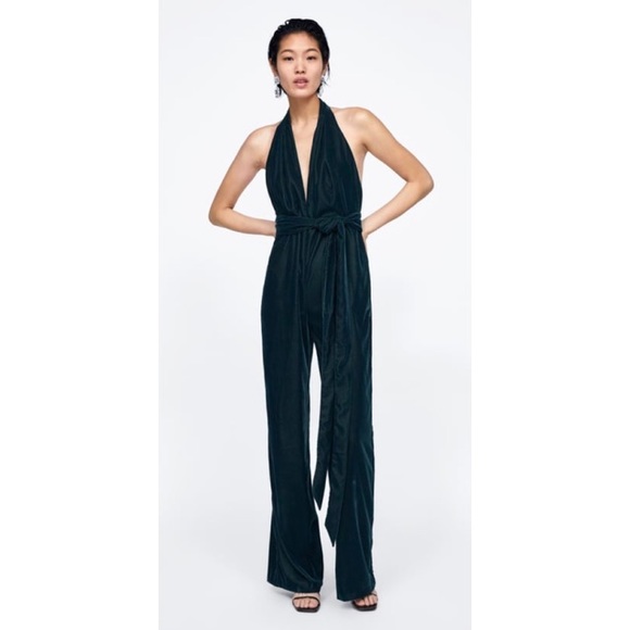 velvet halter jumpsuit